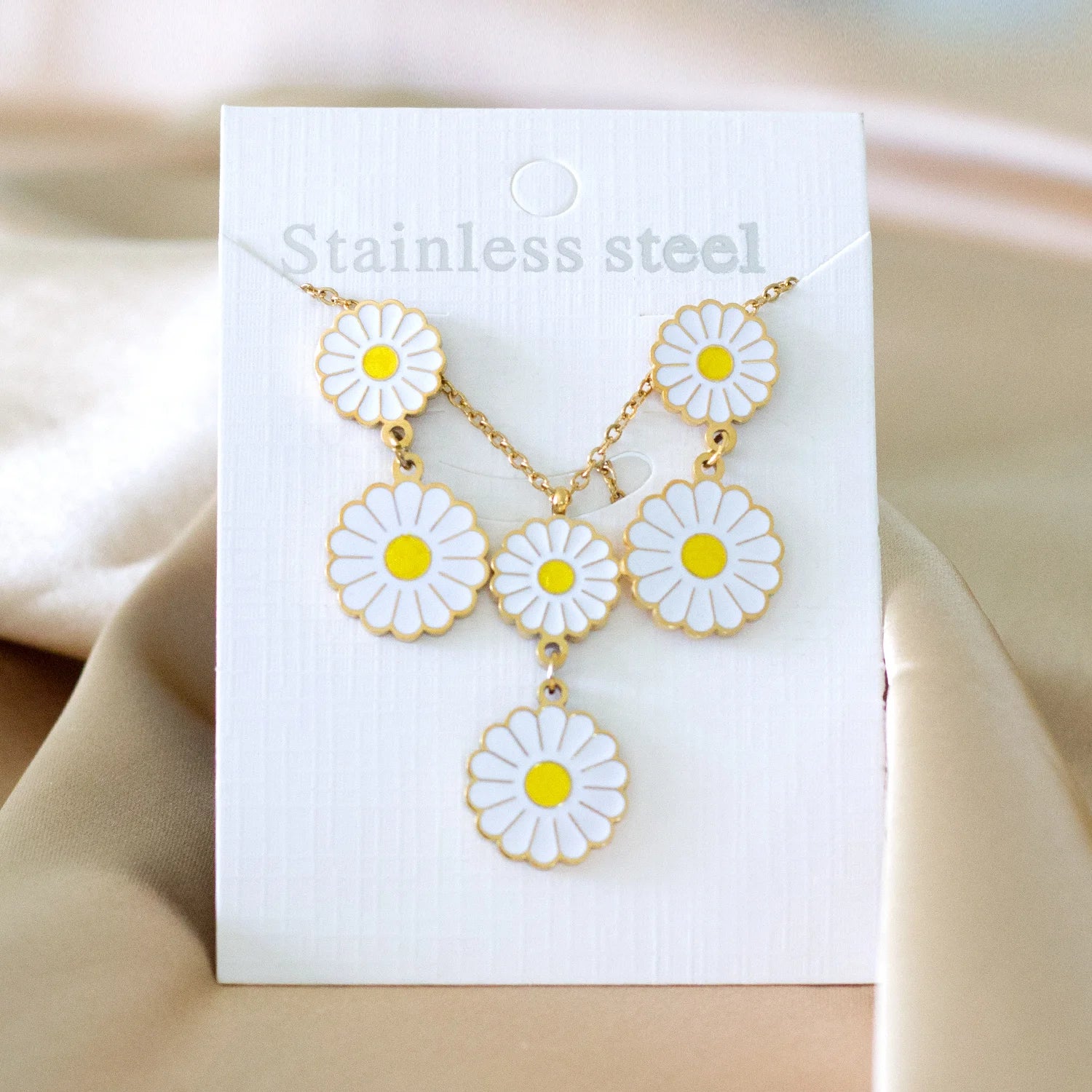 Ason Steel Luxury 18k Gold Plated Flower Stainless Steel Jewelry Set  for Women