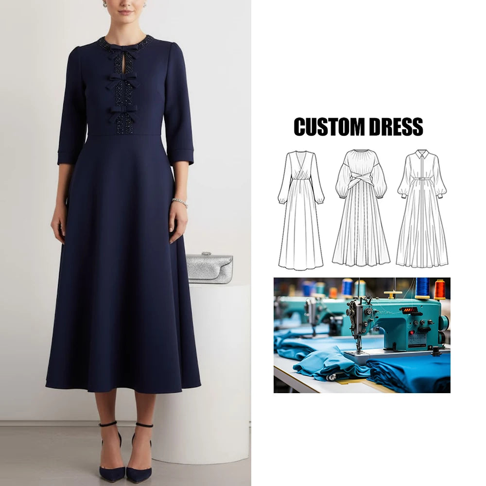 Custom Brand Women's Summer Style Long Dress Japanese & Korean Casual Diamond Design Splicing Bow Natural Waist Woven Long Dress