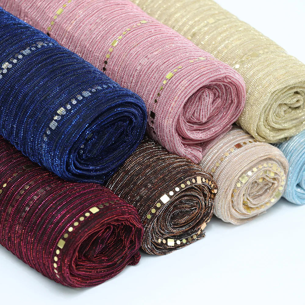 CCY 2023 New Crinkle Sequined Striped Plain Shawls and Scarfs Fashionable Glitter Breathable Muslim Hijabs Head Scarves for Wom