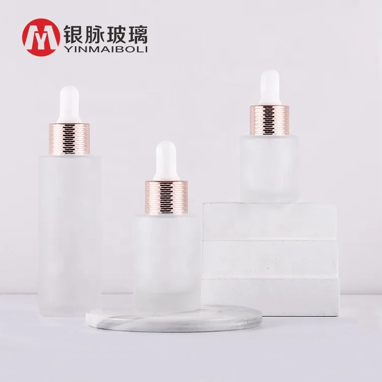 Hot Sale Frosted Essential Oil 30ml 50ml 60ml 80ml Glass Dropper Bottles with Screen Printing for Skin Care Serum & Eye Drops