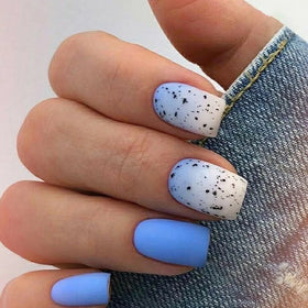 Super Design Matte Blue Artificial Fingernails Square Medium Sharp Fake Press on Nails False Nail