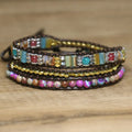 Imperial Jasper Beaded Bracelet for Women Jewelry Natural Gemstone Sea Sediment Handwoven Charm Leather Wrap Boho Bracelet