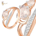 FJ Fallon Fashion Jewelry Solitaire Rings Paving CZs Plated in Rose Gold Two Tone Brass Based