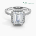 Customizable 14k/18k Solid Gold Halo Emerald Shape Fine Jewelry Band Ring with Lab Grown Diamond for Engagement