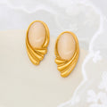 Oval Pigeon Egg Stainless Steel Wing Stud Earrings Symmetrical Earring Girl Waterproof Natural Stone Jewelry