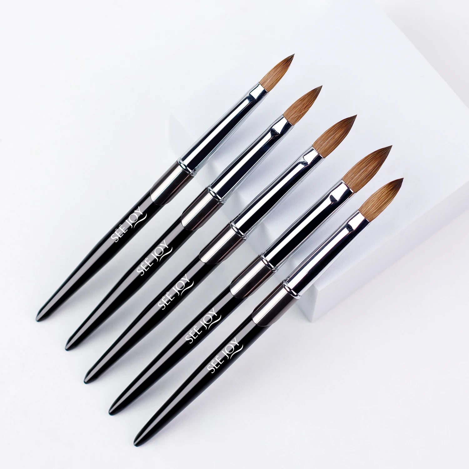 SeeJoy SJ-107 OEM Custom LOGO Kolinsky Hair Nail Art Brushes Private Label Metal Handle 6#-14# Size PVC Tube Packaging