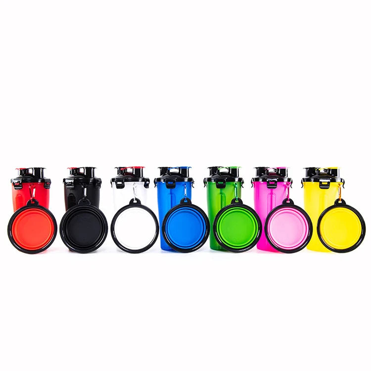 Multifunctional 2 in 1 Feeder Pet Food and Water Bottle Foldable Silicone Dog Bowl Outdoor Drinking Pet Portable Water Cup