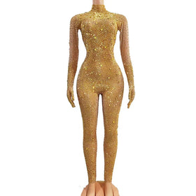 Sexy Long Sleeve Rhinestone Bodysuits Show Cosplay Costume Club Party Dancer Leotard Bodycon Romper Women One Piece Jumpsuits