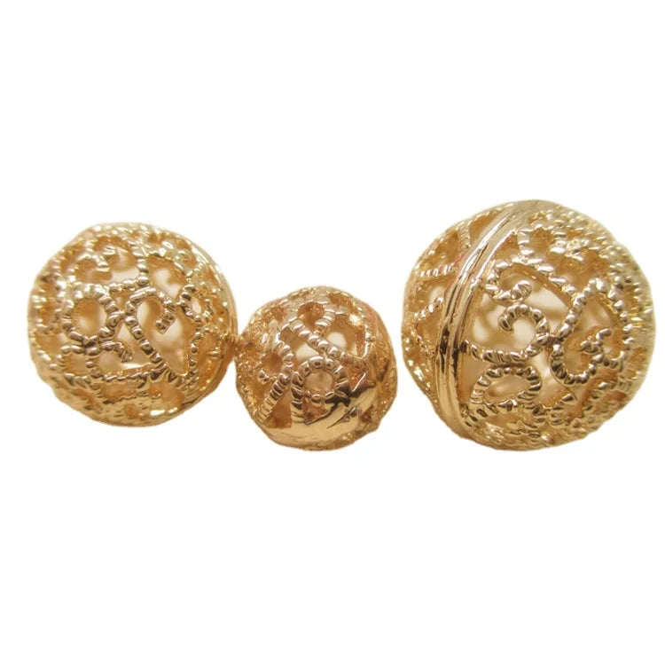 Wholesale 24K Gold Plated Winter Series Hollow Round Beads Round Cut-out Beads for Jewelry Making Findings