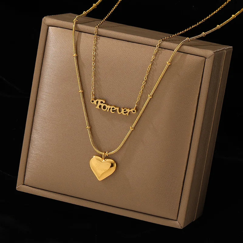 2023 Summer Hot Sell Double Layer Stainless Steel Necklace Heart Shape Stainless Steel Necklace for Women Gifts