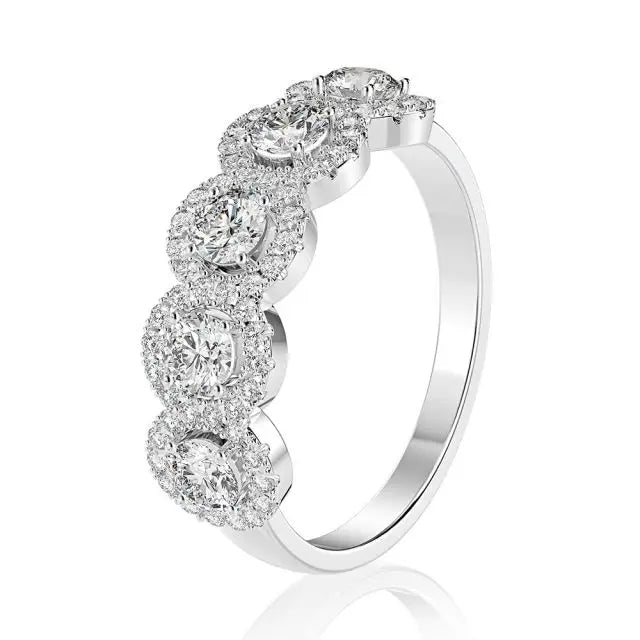 Women's Classic Five Stone 4mm Cubic Zirconia round Cut Engagement Ring Rhodium Plated CZ Wedding Band for Parties