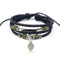 Handmade Jewelry Adjustable Multi-layer Jesus Fish Pendant Charm Leather Bracelet for Men and Women