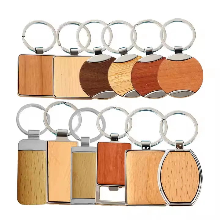 Wholesale Engraved Laser Keyring Sublimation Key Holder Luxury Keychain With Logo Personalized Logo Blank Custom Wood Keychain
