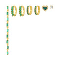 7Pcs Romantic Heart Green Gemstone Tassel Earrings with S925 Silver Studs Gold Plated Nature-Inspired Earrings Set