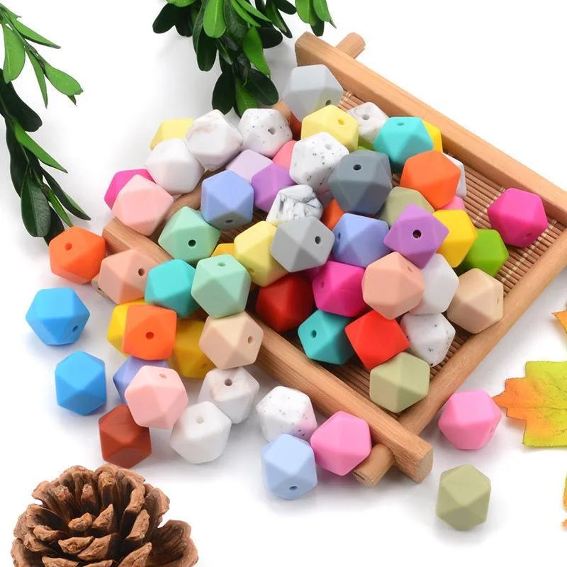 BPA Free 100 Colors 14mm Hexagon Silicone Loose Beads Pen Making Teether DIY Pacifier Chain Beads