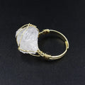 HOVANCI Creative 5 Gold Plated Wire Wrap Natural Stone Amethyst Open Rings Adjustable Irregular White Crystal Finger Rings