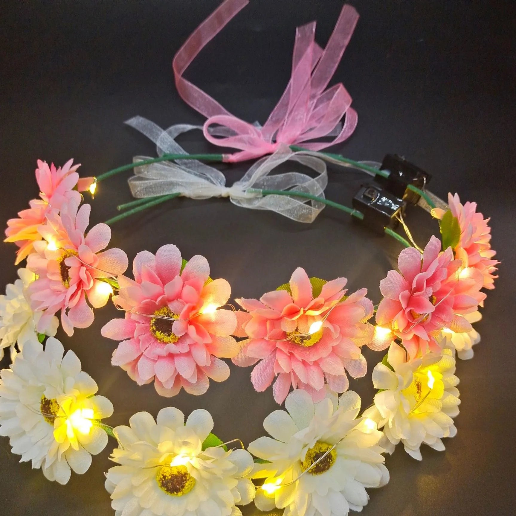 Flower Wreath Headband Crown Luminous LED Hair Band for for Party