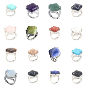 Factory Wholesale Cheap Price Fingers Jewelry Smooth Multi Colored Big Square Shaped Stone Rings for Girls