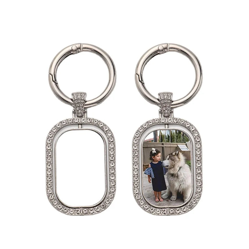 Double-Sided Blank Metal Rhinestone Keychains Sublimation Rotate Keychain
