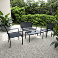 4-Piece Modern Iron Frame Patio Sofa Set Multi-Use Metal Fabric Furniture Table and Chairs Garden Folding Set Outdoor Furniture