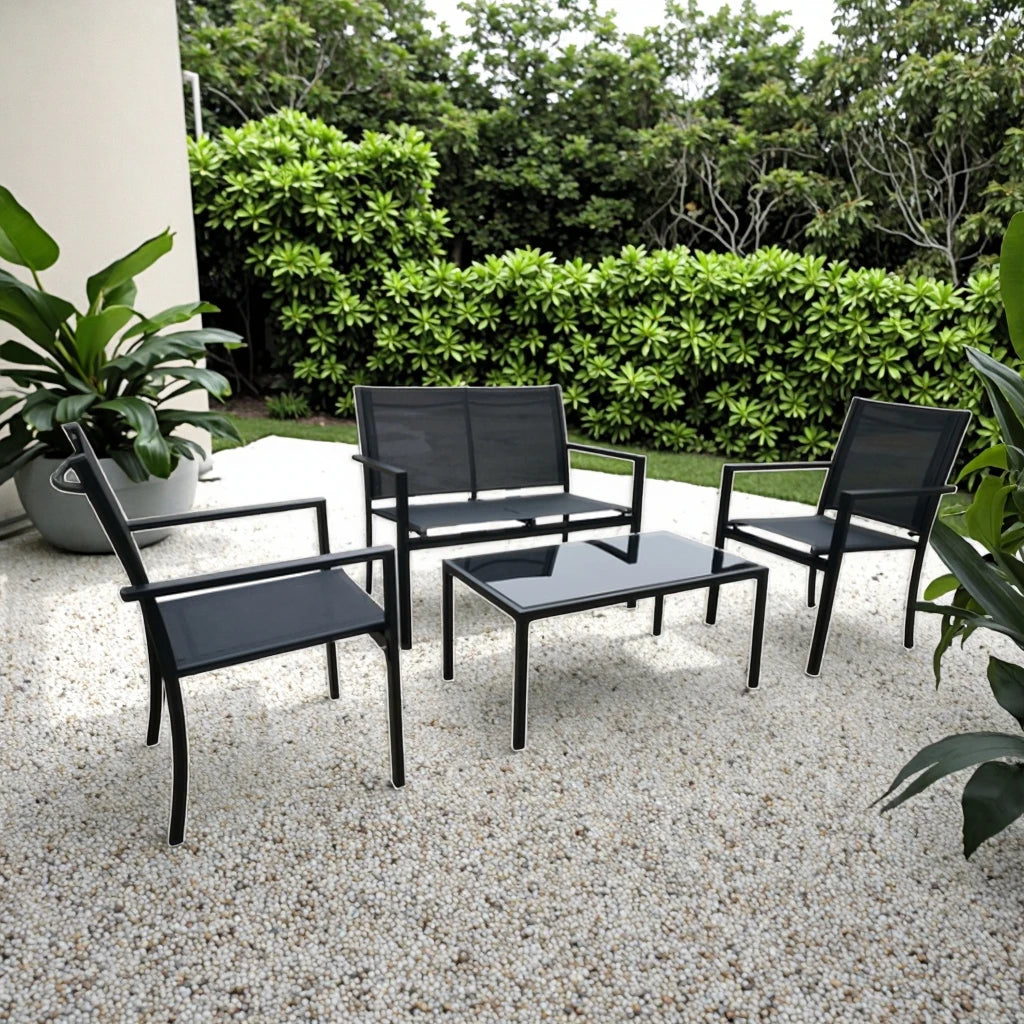 4-Piece Modern Iron Frame Patio Sofa Set Multi-Use Metal Fabric Furniture Table and Chairs Garden Folding Set Outdoor Furniture