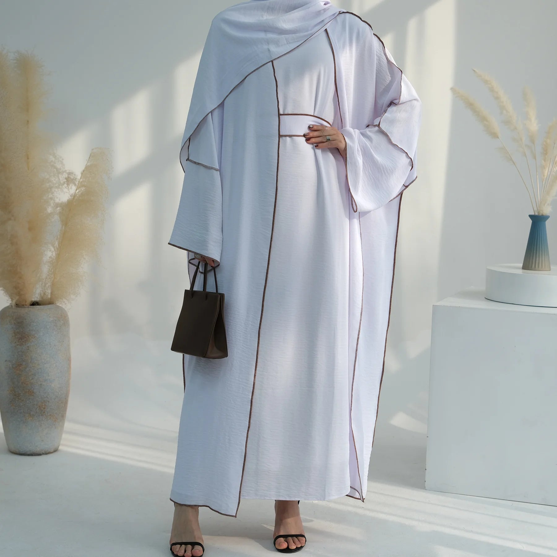 Wholesale Abaya Women Muslim Dress Modesty Fashion Open Abaya With Inner Dress Hijab 3 Piece Women Abaya