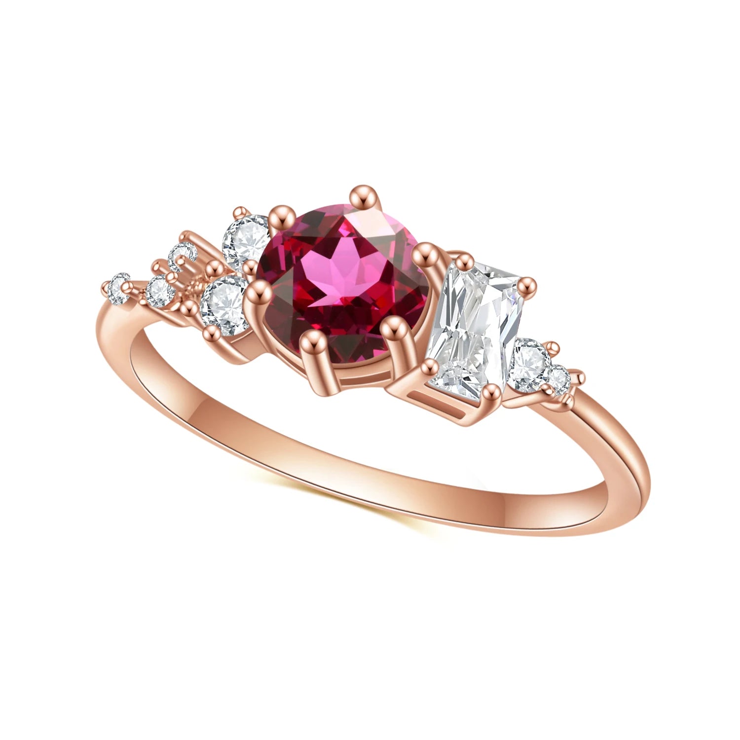 OL1004 Abiding Shield Waterproof Main Stone Natural Rhodolite Garnet Women Real 925 Sterling Silver Rose Gold Plated Wed Ring