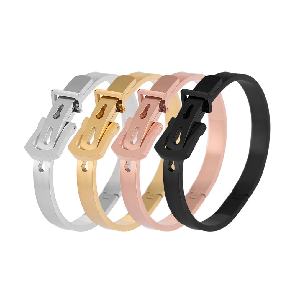 Nabest Stainless Steel Belt Buckle Bangles Jewelry 18K Gold Plated Waterproof Women Men Adjustable Bracelet and Bangle