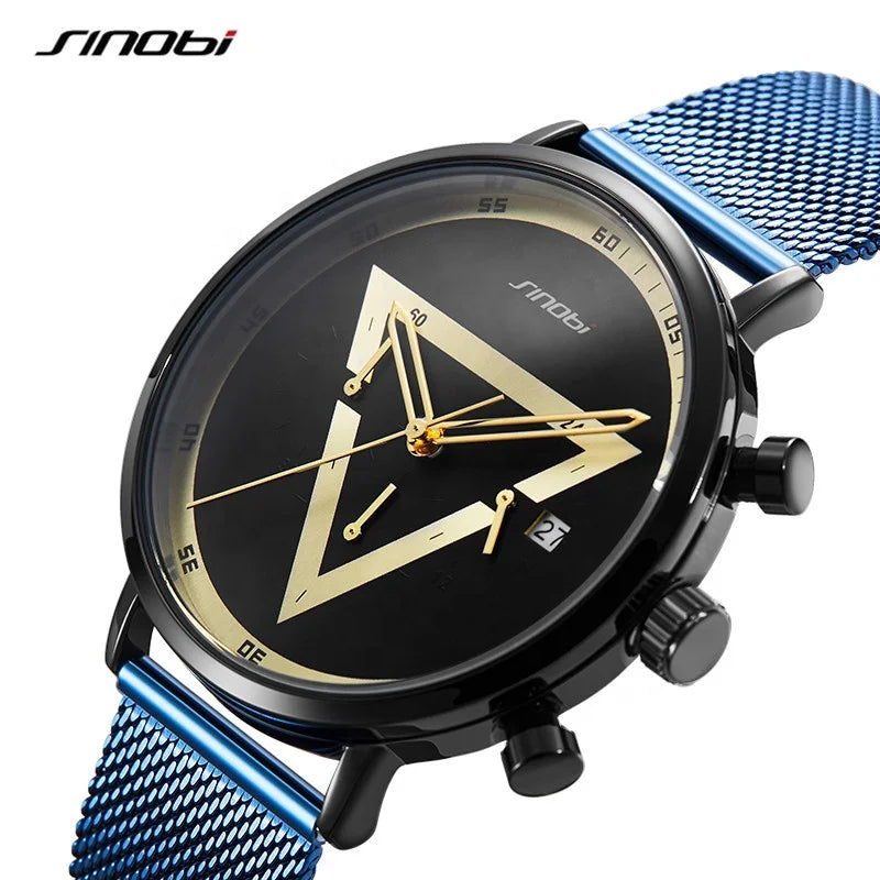 SINOBI Trending Mens Styles Watch Wrist Stainless Steel Mesh Custom Quartz Men Erkek Saat Luxury Watches Auto Date