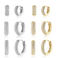 FUAMAY Rhodium Jewelry 925 Sterling Silver Earrings Three Rows Diamond Wide Faced 6mm 8mm 10mm Hoop Earrings
