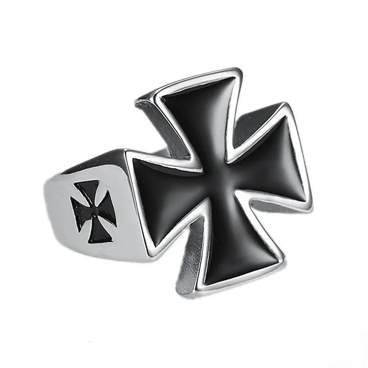 Duyizhao Hot Selling Punk Retro Waterproof Jewelry Stainless Steel Ring Polished German Black Iron Cross Men Ring