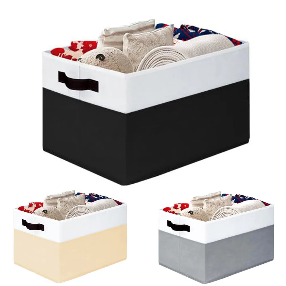 Non-Woven Steel Frame Home Wardrobe Organizer Basket Storage Box with Handles Clothes Closet Storage