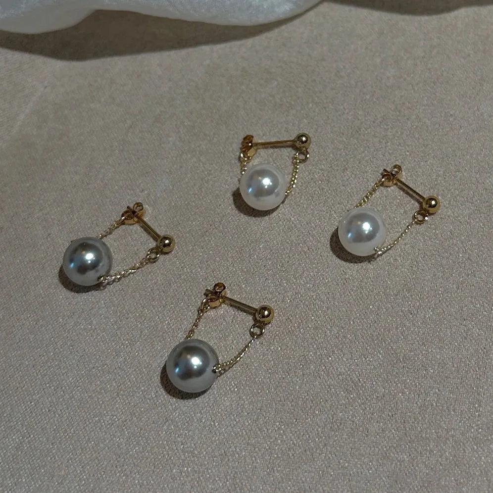 925 Silver Natural Freshwater Pearl Earrings Silver Chain Simple Elegant Earrings for Woman