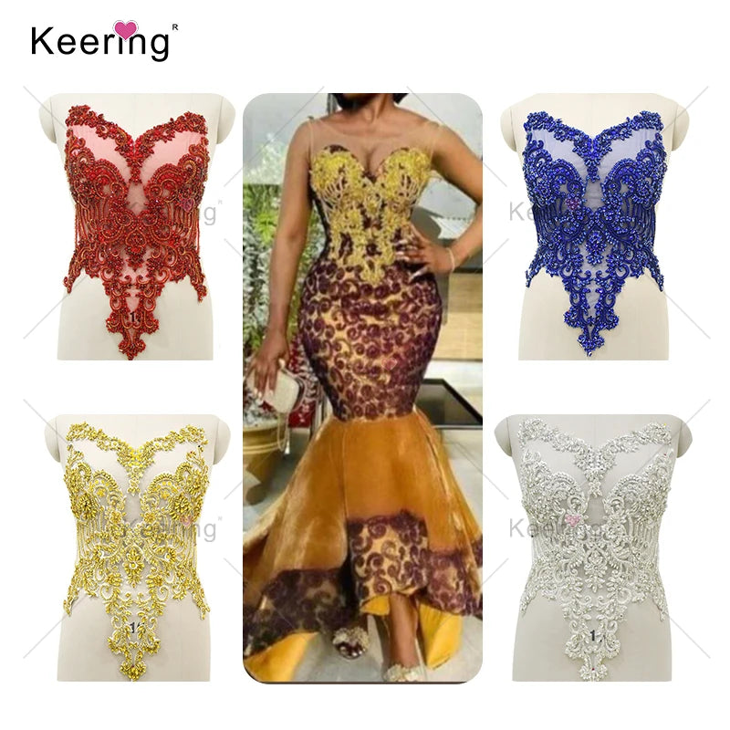 Red Rhinestone Bodice Party Dress Sew on Bling Patches Appliques