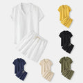 Wholesale Men Outfit Set Summer New Mens Solid Color Short-sleeved Shirt Shorts Suit Men's Cotton and Linen Casual Suit
