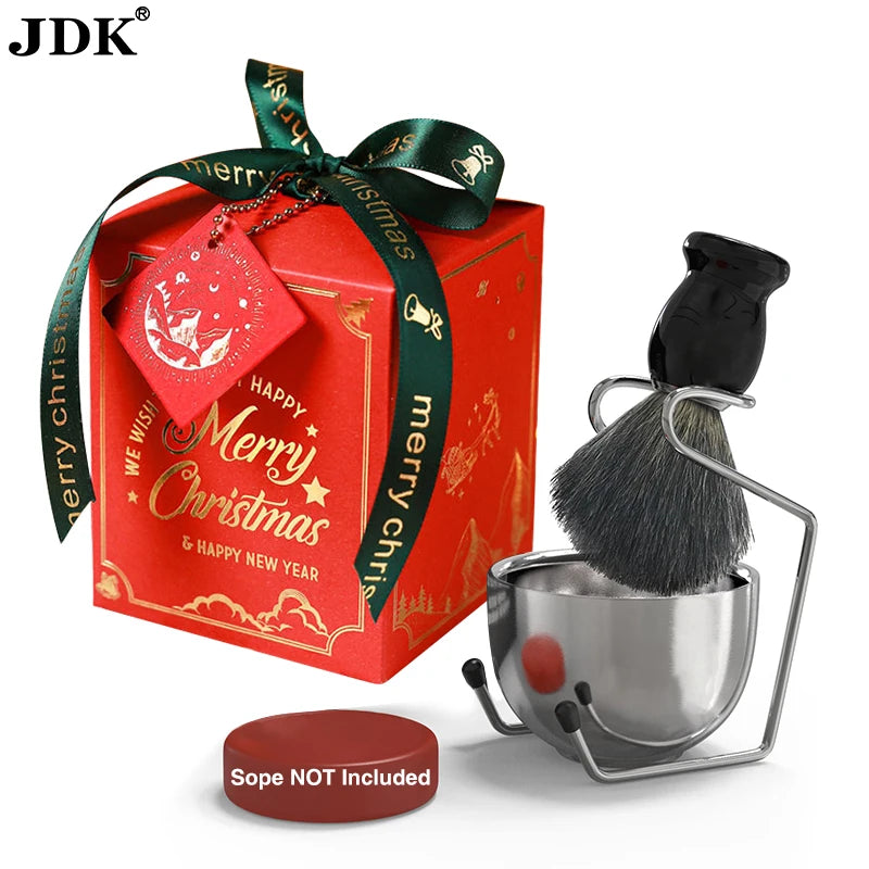 JDK Luxury Custom Christmas Tree Shaving Brush Set Stainless Steel Bowl with Safety Stand Premium Shaving Kits