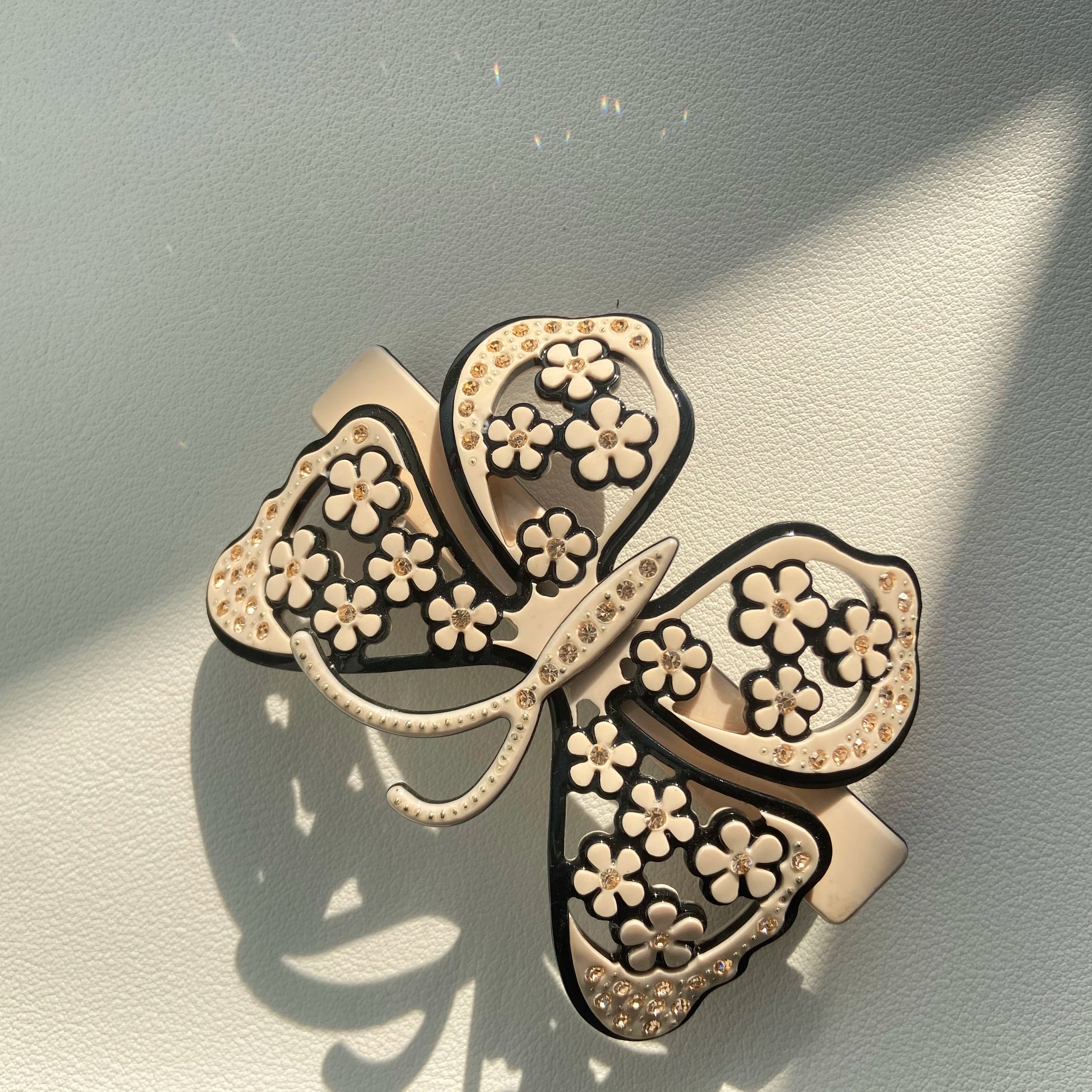 European American French Hair Accessory Acetic Acid Inlaid Diamond Hollow Bow Hair Clip Simple Rhinestone for Hair Decoration