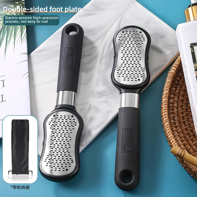 Hot Sale Stainless Steel Double Side Long Handle Foot File Foot Rasp Fashion Pedi Speed Callus Remover Free Sample