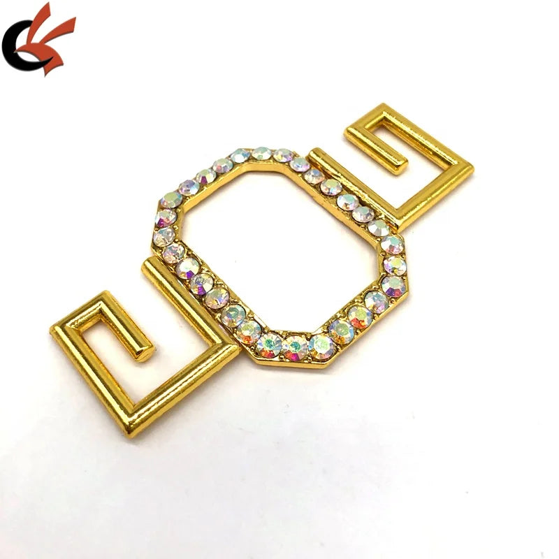 Fashion Design Crystal Rhinestone Bikini Accessory Connectors Metal Swimwear Hardware with Ring Buckle Type