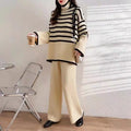 Wholesale 2026 Spring and Autumn Fashion Loose Turtleneck Thickened Striped Contrasting Sweater Elastic Knitted Women's Suit