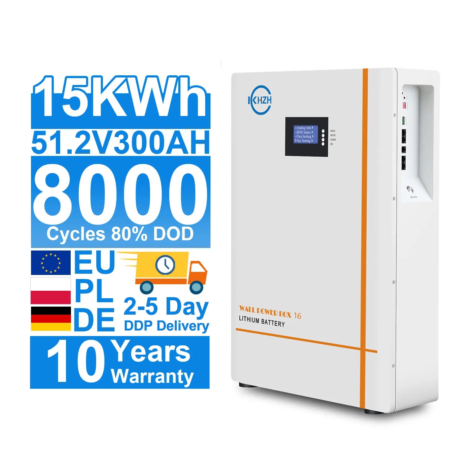 Eu Stock 15Kwh Solar Energy Storage System Powerwall 51.2V 280Ah 300Ah Power Wall Lifepo4 Lithium Battery