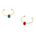 New Arrival Stackable Natural Gemstone Rings Adjustable Stainless Steel Water Drop Stone Malachite Ring for Women