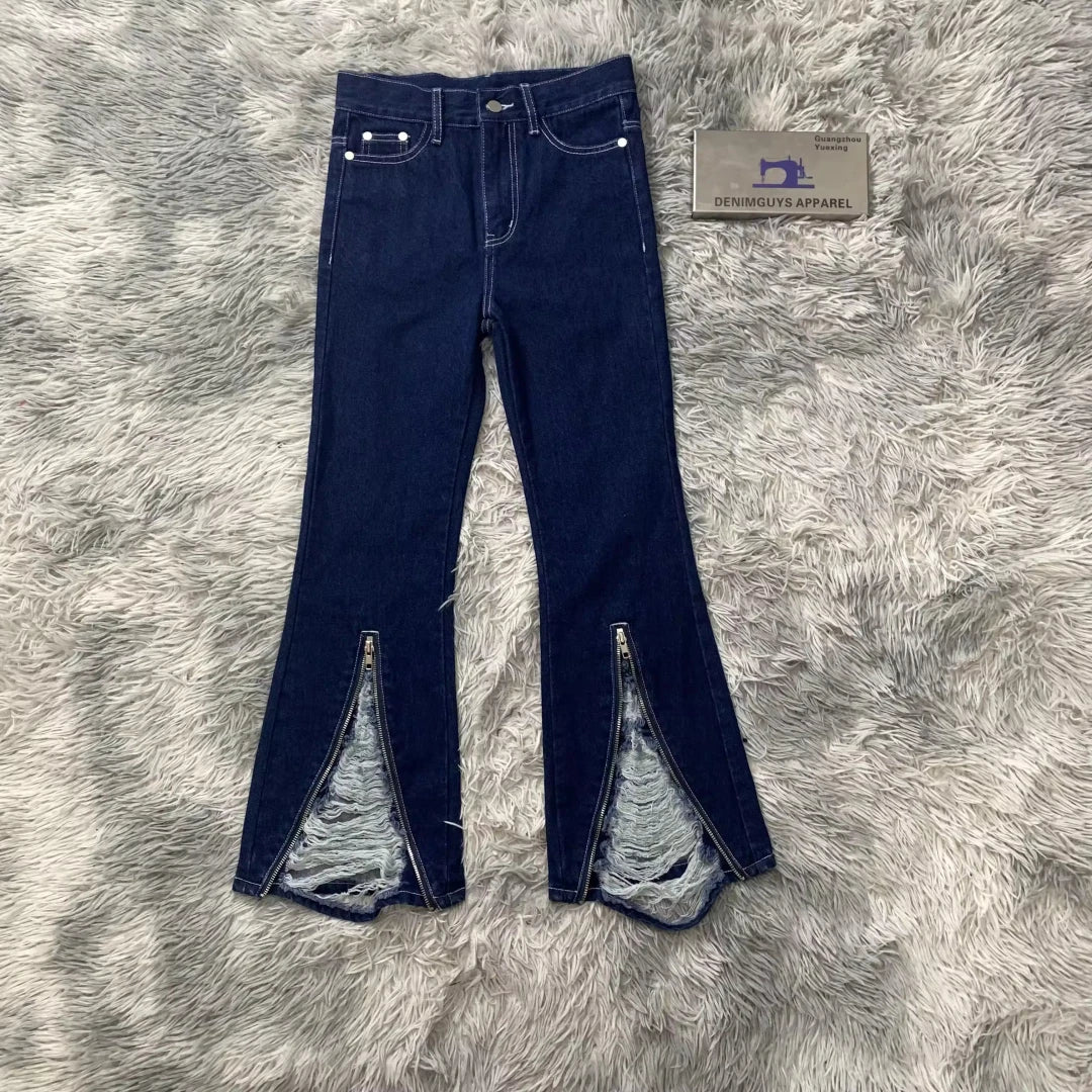 DENIMGUYS Customized Women's Jeans Hem Zipper Fashion Loose Flare Women's Denim Bootcut Pants Baggy Jeans for Ladies