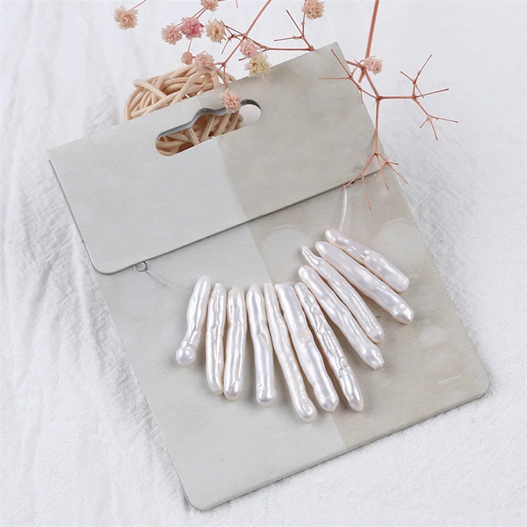 Zhuji 26-30mm Jewelry Long Stick Beads White Natural Freshwater Loose Biwa Pearl