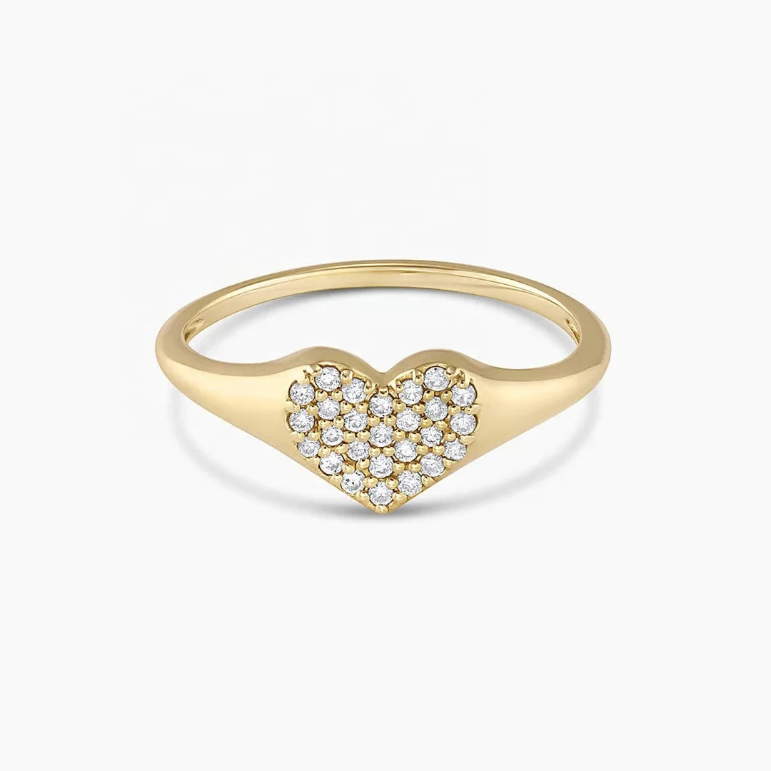 LOZRUNVE China Wholesale Jewelry Smart Pave CZ Stone Sparkling Heart Signet Pinky Ring Women