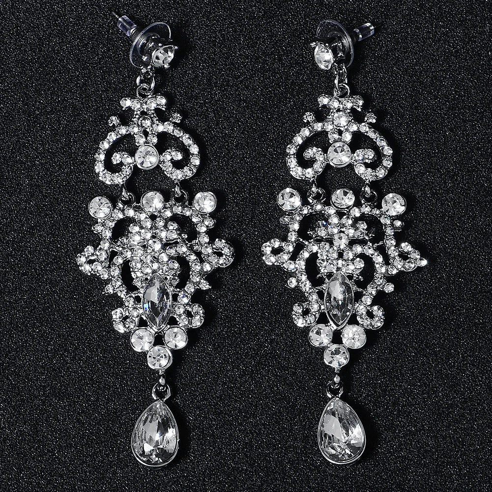 Fashion Silver Rhinestone Long Crystal Big Earring Wedding Women Drop Earring Bridal Jewelry Earrings