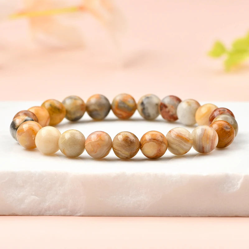Yellow Natural Stone 4.6.8mm 7a Lace Agate Beads Are Used to Make Healing Crystal Crazy Lace Agate Round Bracelet