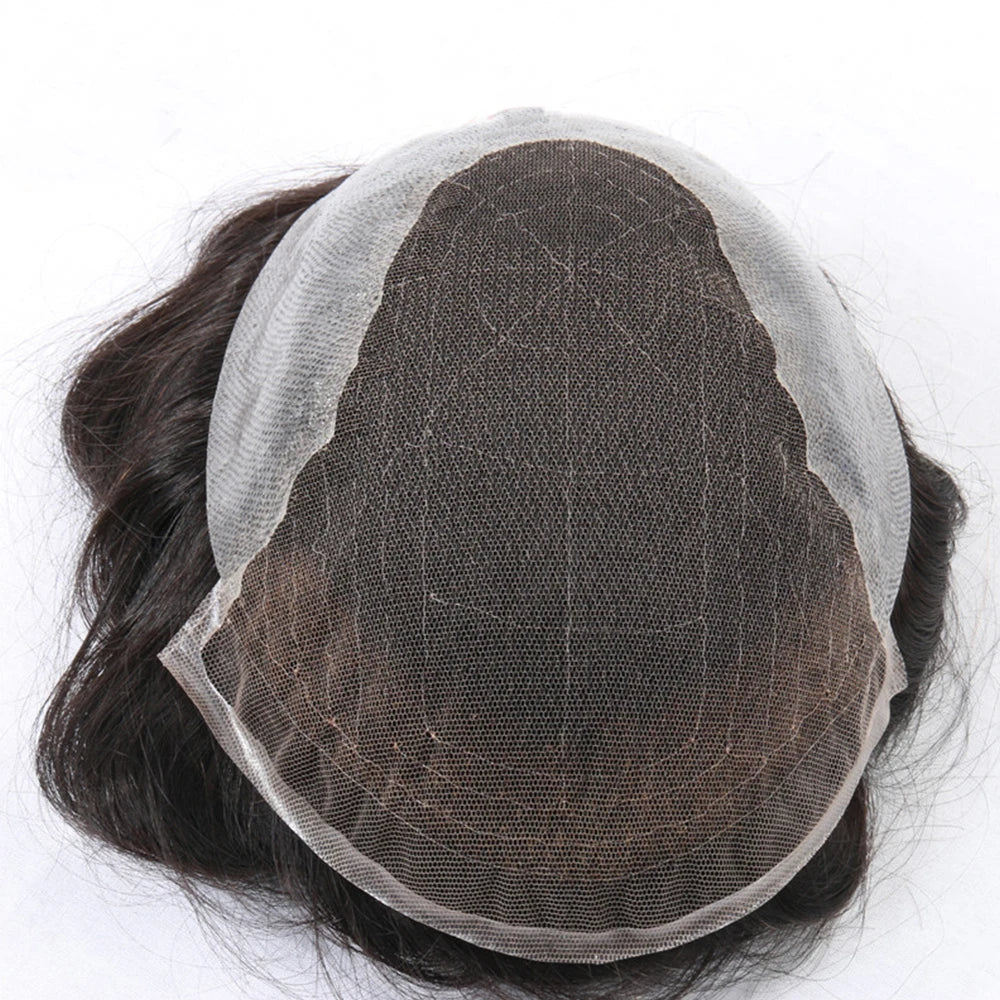 Q6 Natural Men's Toupee | 100% Human Hair Replacement System | Breathable French Lace & PU Skin | Professional Male Prosthesis