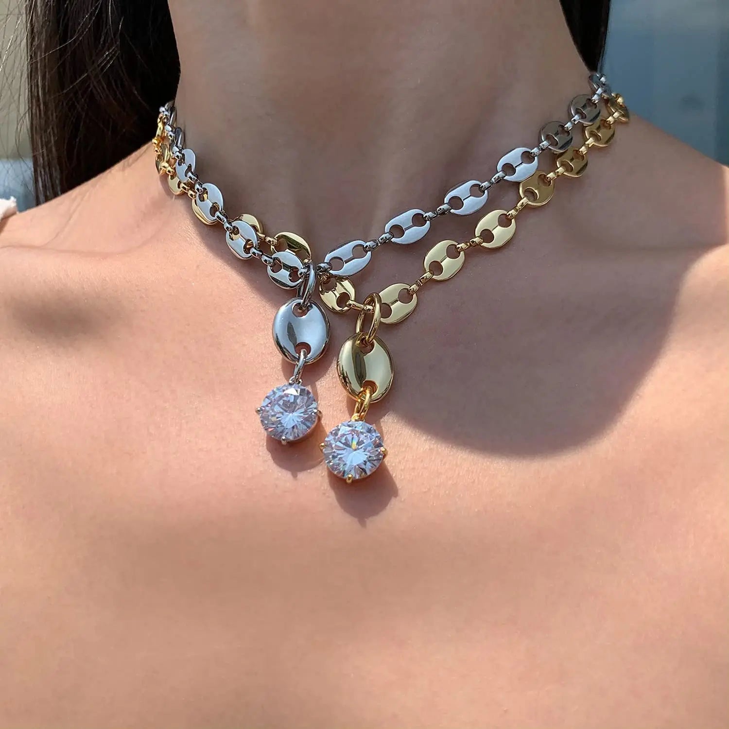 Hip Hop Personalized Gold Plated Stainless Steel Necklace Chunky Cuban Chain Zircon Necklace for Women and Girls