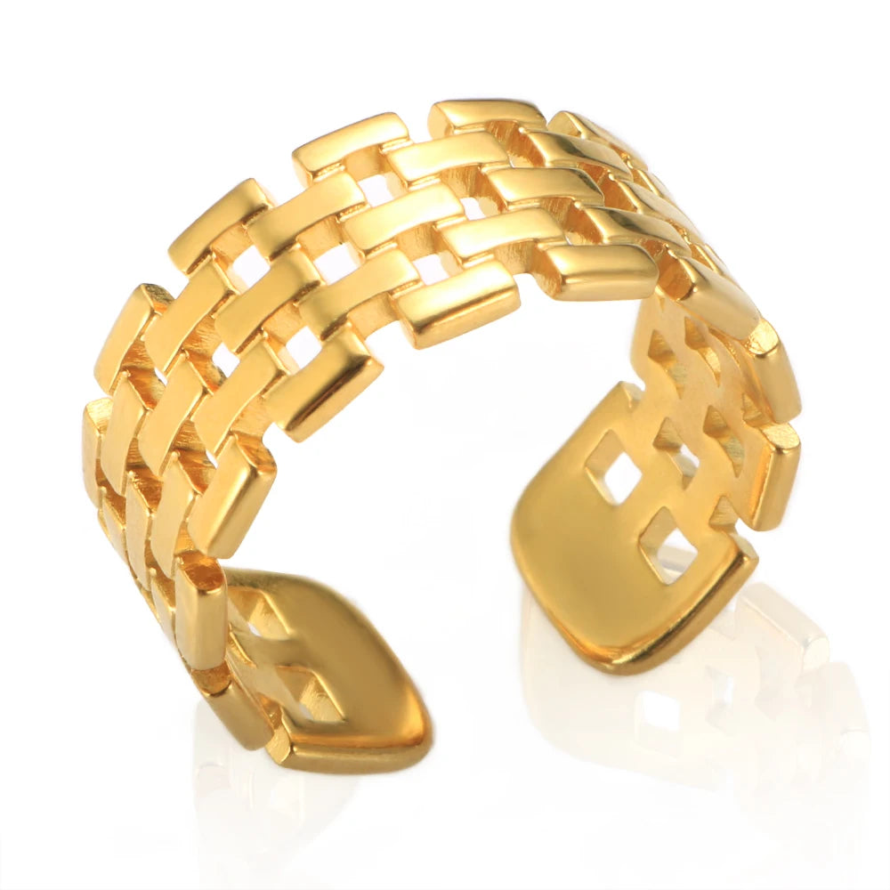 High Quality 18k Gold Pvd Gold Plated Stainless Steel Rings Tarnish Free Waterproof Rings Gold Jewelry Vendors Anneaux En Acier